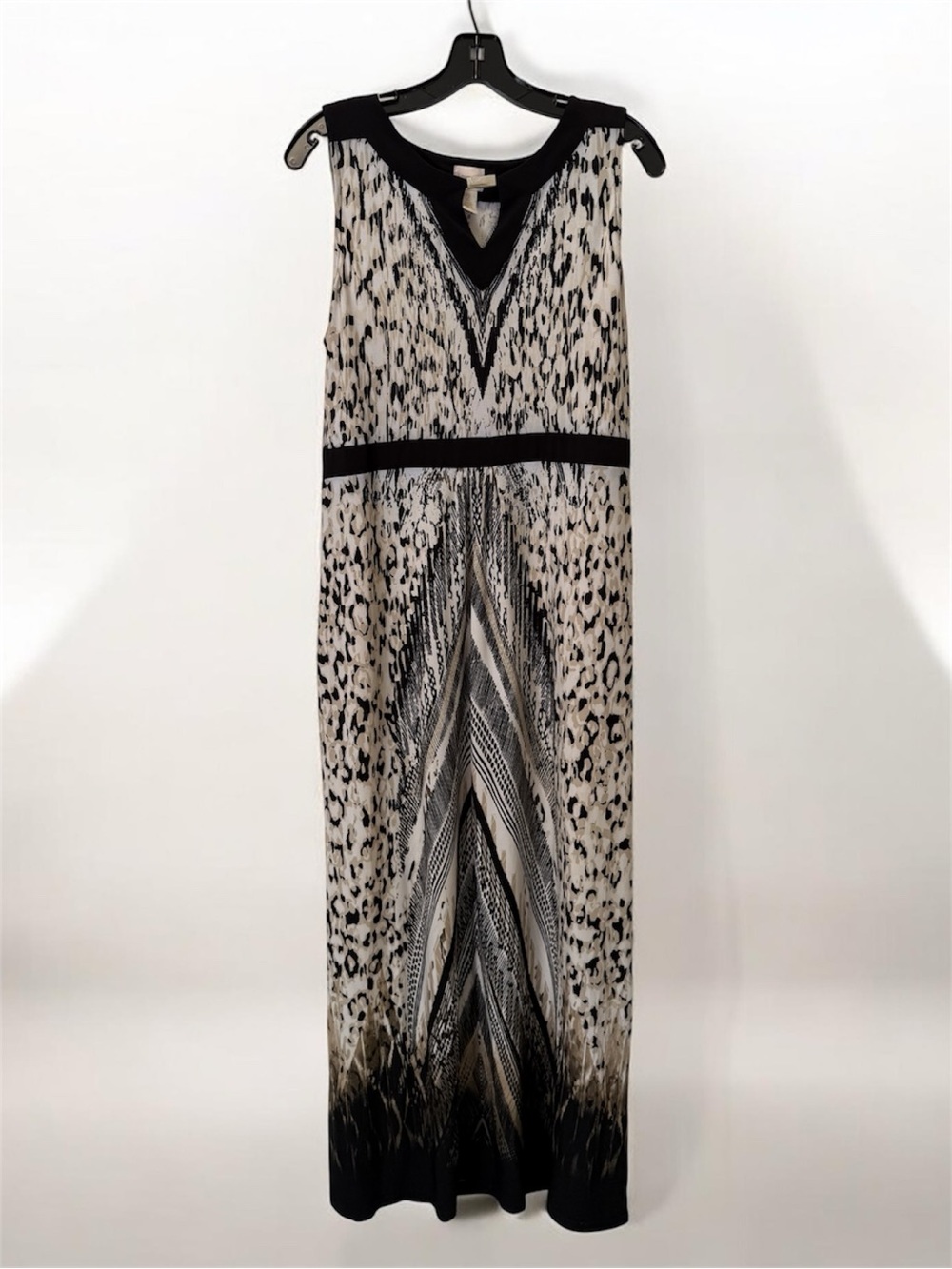 Chico's Black-Trim Animal Print Maxi Dress Sz 2 14 L XL 12 Empire Waist